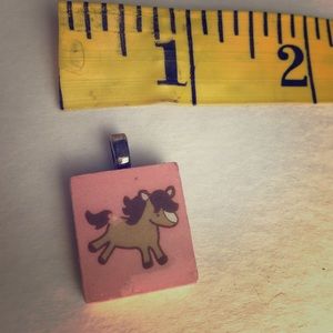 Scrabble pendant charm piece pink horse & V